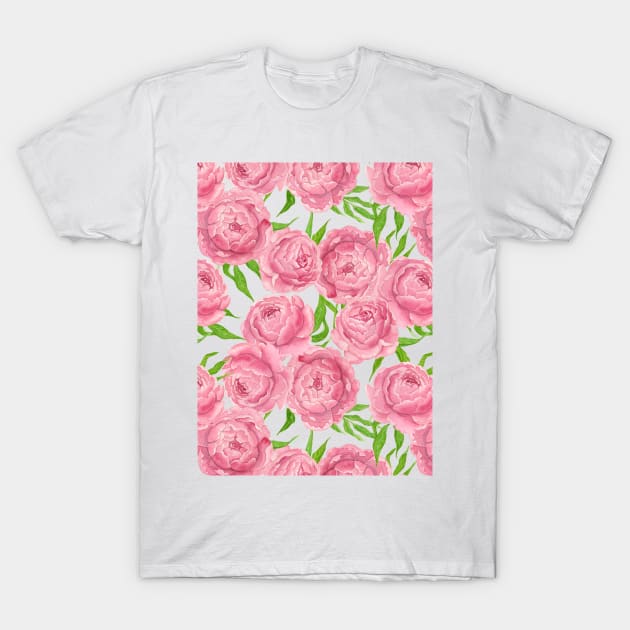 Pink peonies watercolor T-Shirt by katerinamk